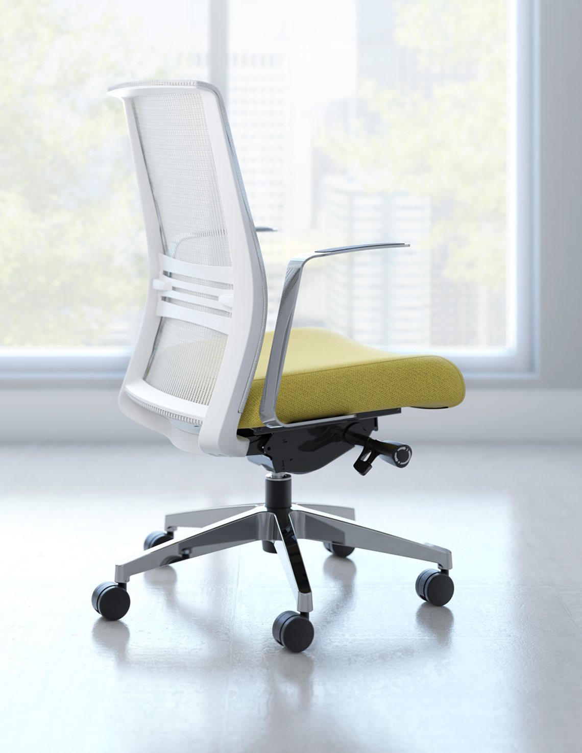 This task chair is an ergonomic and sophisticated solution for active work areas